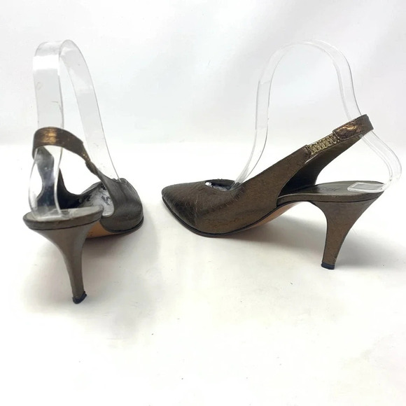 Yves Saint Laurent YSL Crocodile Slingback Heel Bronze Gold‎ Size US 8.5 - Picture 9 of 12